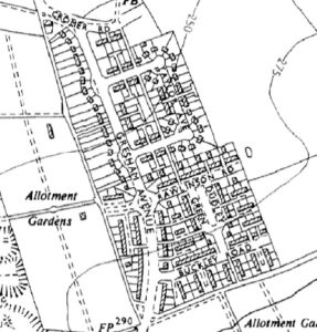 Lillington prefabs around Dudley Green (Warwickshire Currrent and Historical Maps).